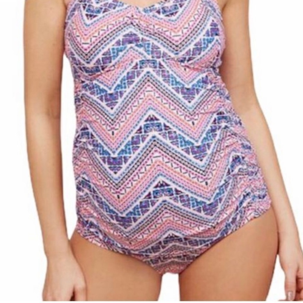 Beach Bump Motherhood Maternity |  Floral Crisscross Cupped Tankini Top *ONLY* M